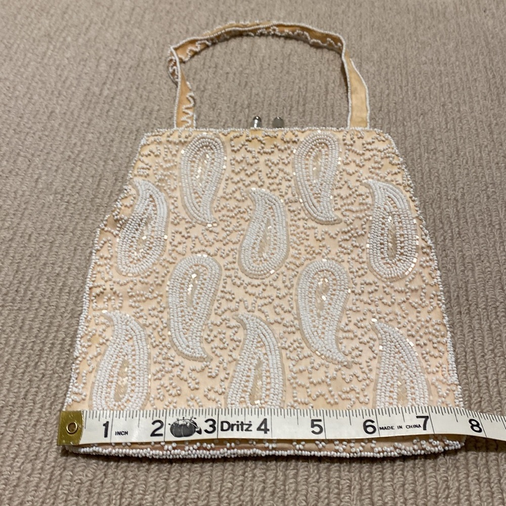 Vintage Paisley light pink satin beaded handbag. Walborg W Germany